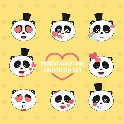 Panda Valentine Emoji-Set vektor