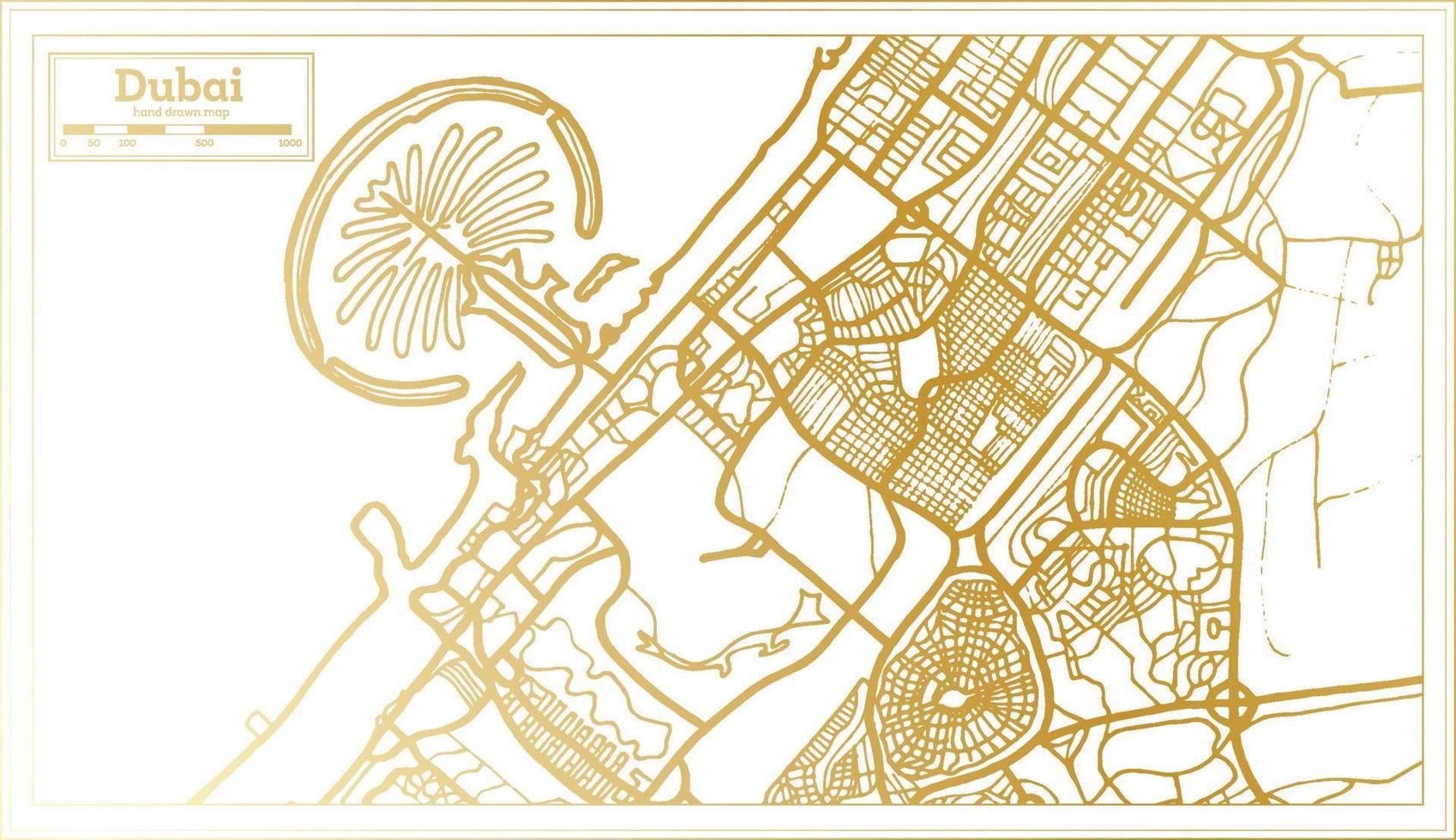 dubai uae stadtplan im retro-stil in goldener farbe. Übersichtskarte. vektor