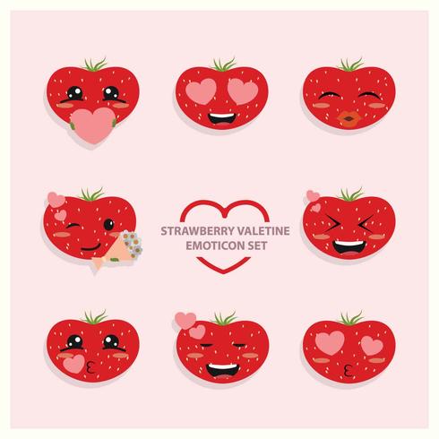 Erdbeer-Valentine Emoji-Ikonen-Set vektor