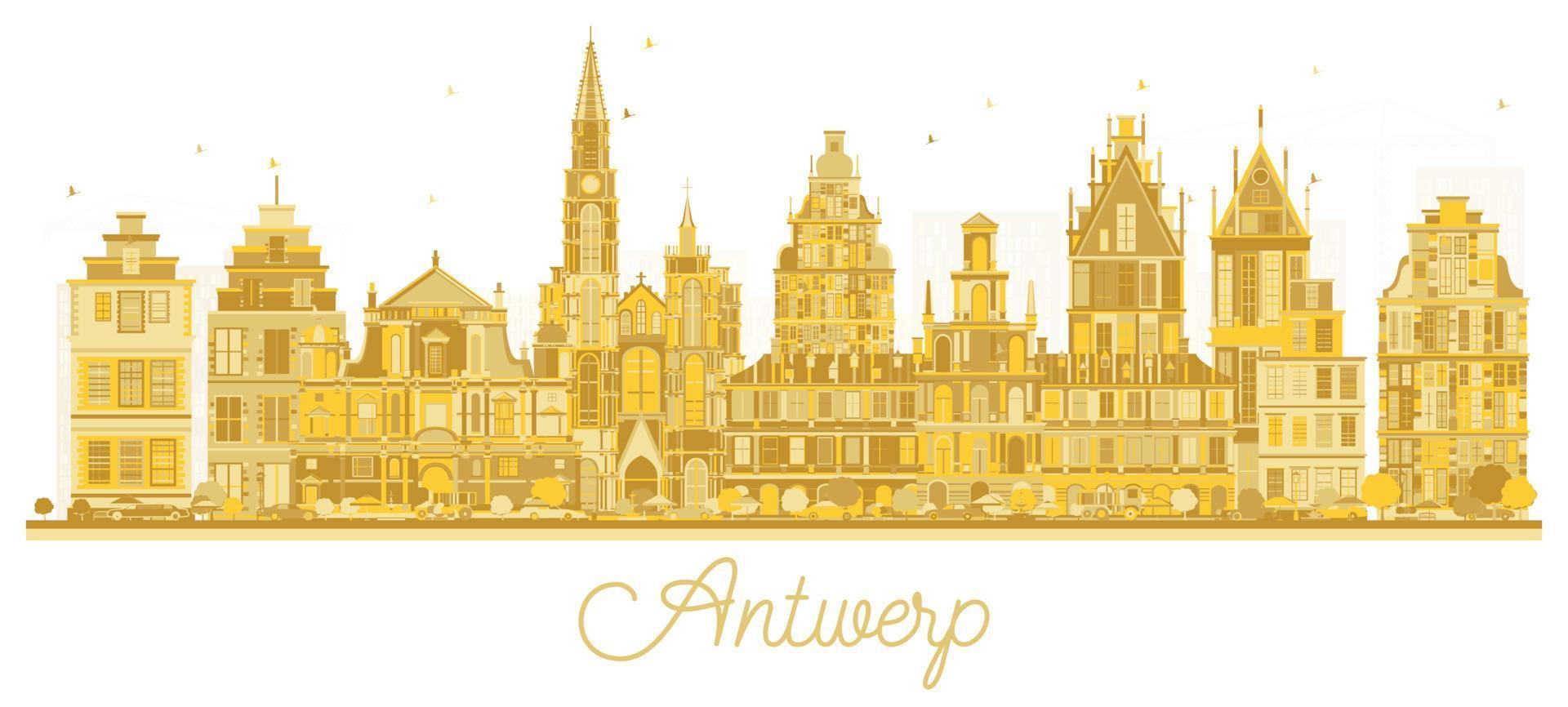 antwerpen belgien stad horisont silhuett med gyllene byggnader isolerat på vit. vektor