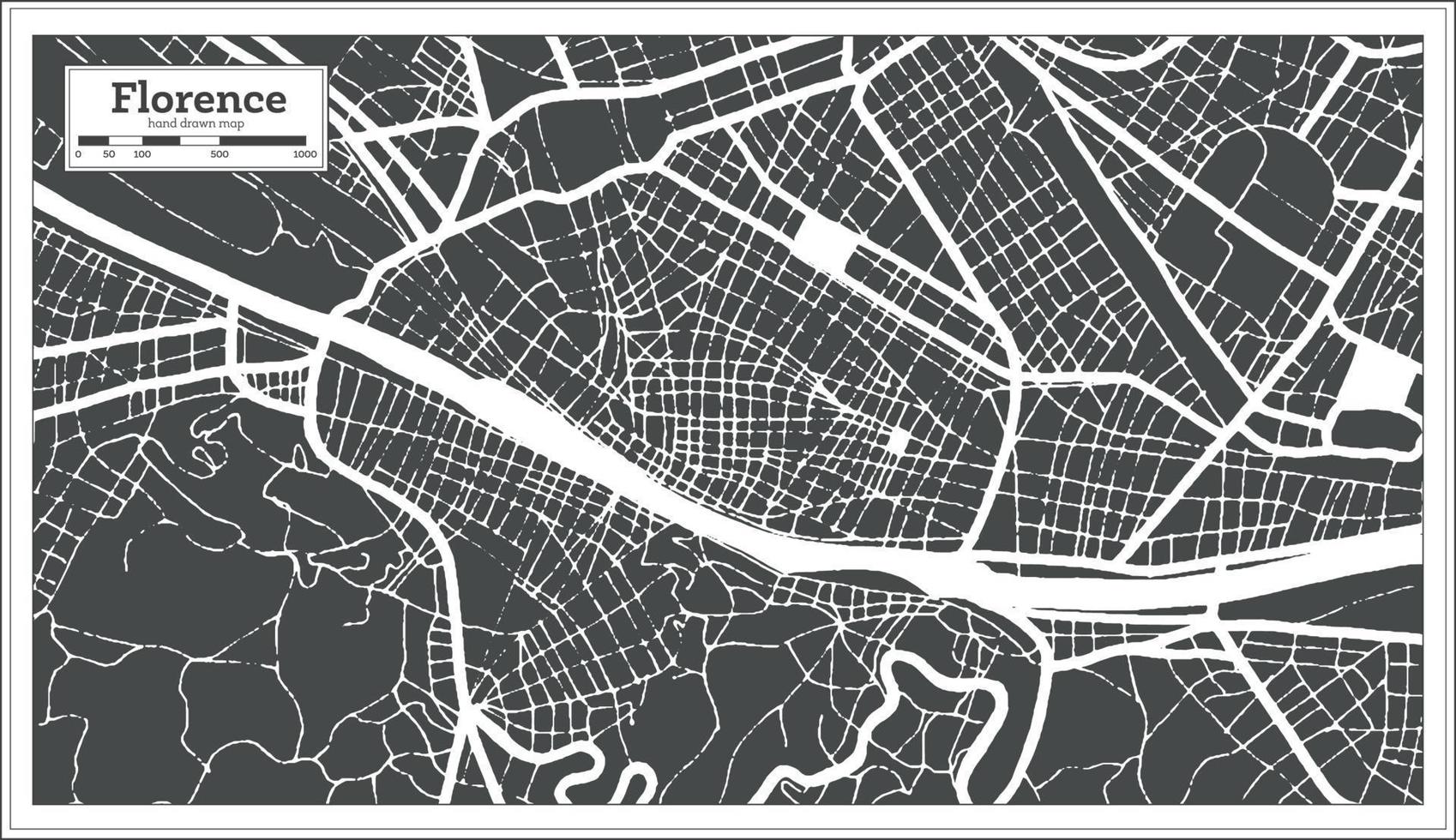 Florenz Italien Stadtplan in schwarz-weißer Farbe im Retro-Stil. Übersichtskarte. vektor