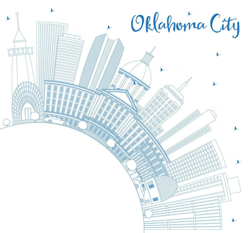 översikt Oklahoma stad horisont med blå byggnader och kopia Plats. vektor