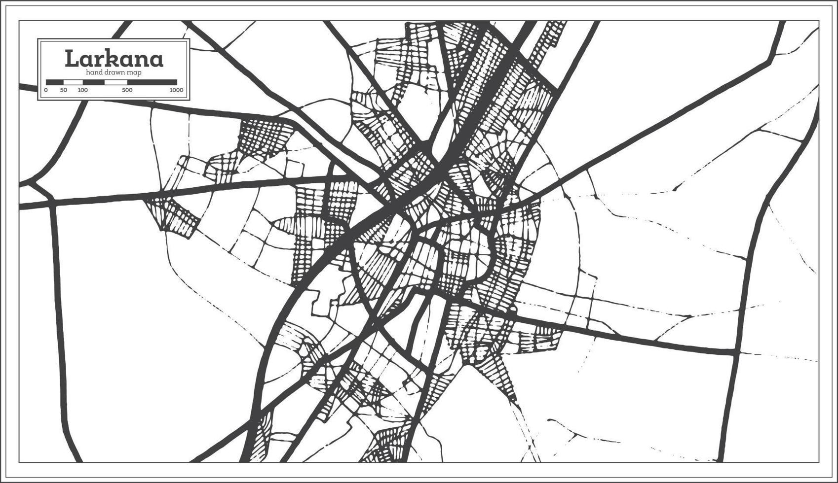 larkana pakistan stad Karta i retro stil i svart och vit Färg. översikt Karta. vektor