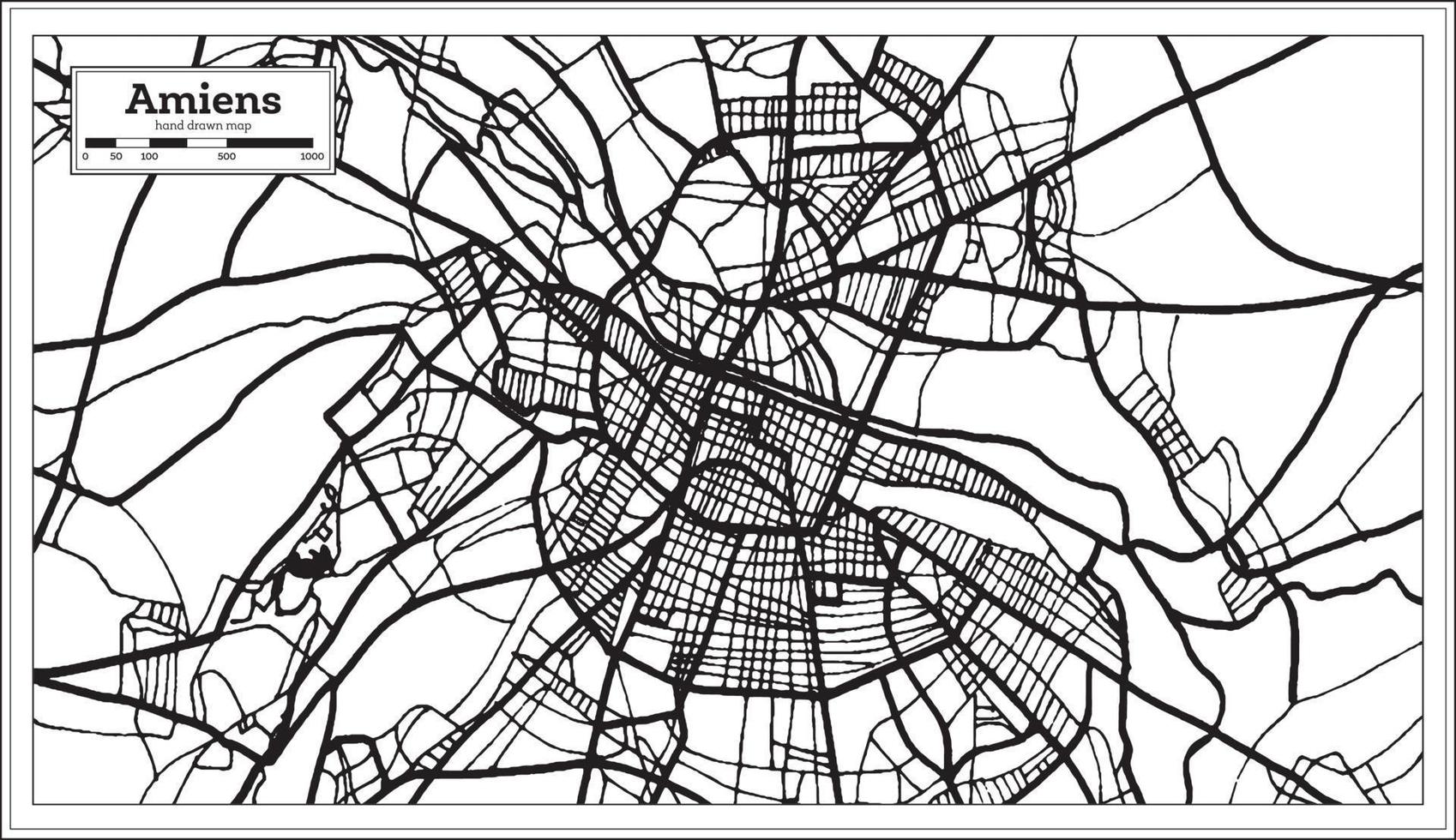 Amiens Frankreich Stadtplan in schwarz-weißer Farbe im Retro-Stil. Übersichtskarte. vektor