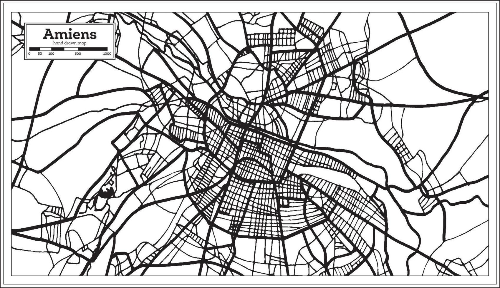 amiens Frankrike stad Karta i svart och vit Färg i retro stil. översikt Karta. vektor