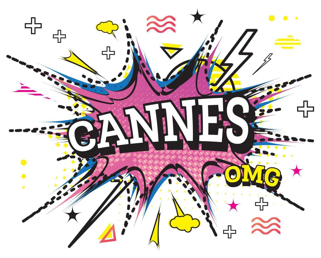 Cannes Comic-Text im Pop-Art-Stil isoliert auf weißem Hintergrund. vektor