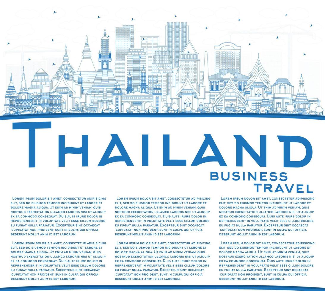översikt thailand stad horisont med blå byggnader och kopia Plats. vektor