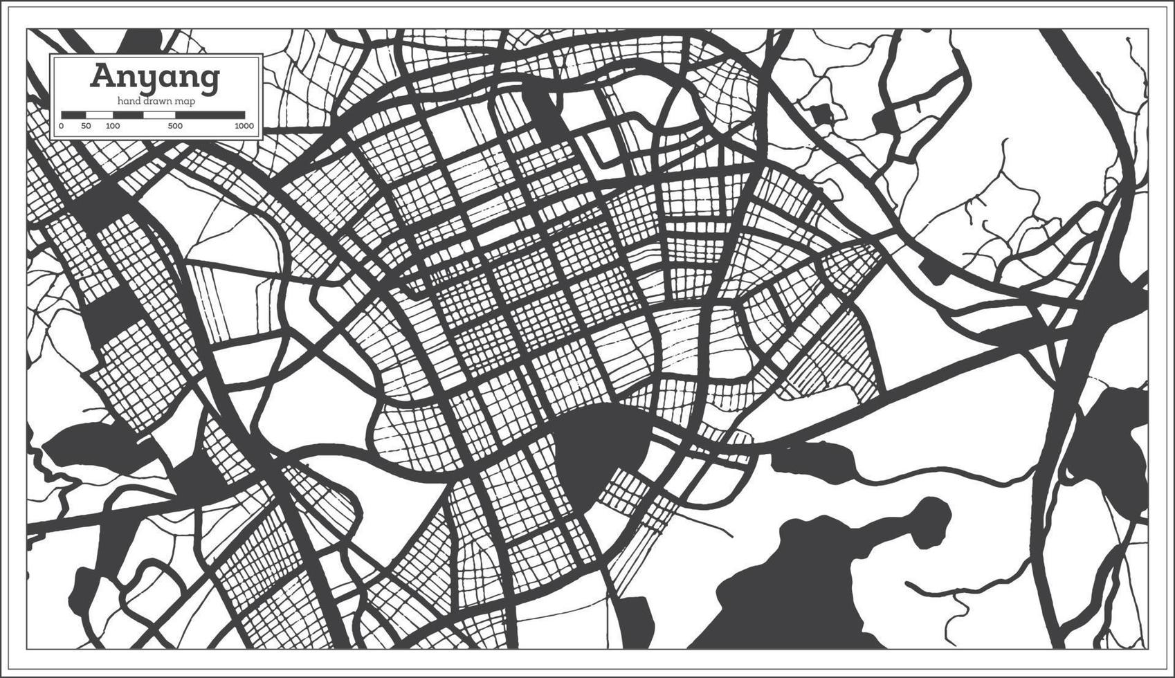 anyang söder korea stad Karta i svart och vit Färg i retro stil. vektor
