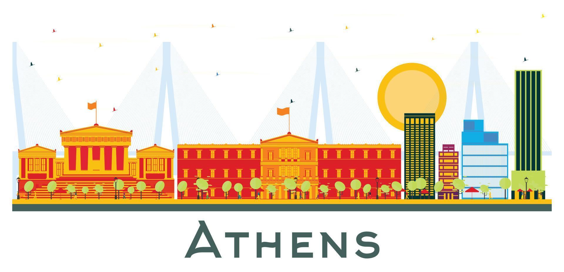 athen griechenland stadtskyline mit farbgebäuden isoliert auf weiß. vektor