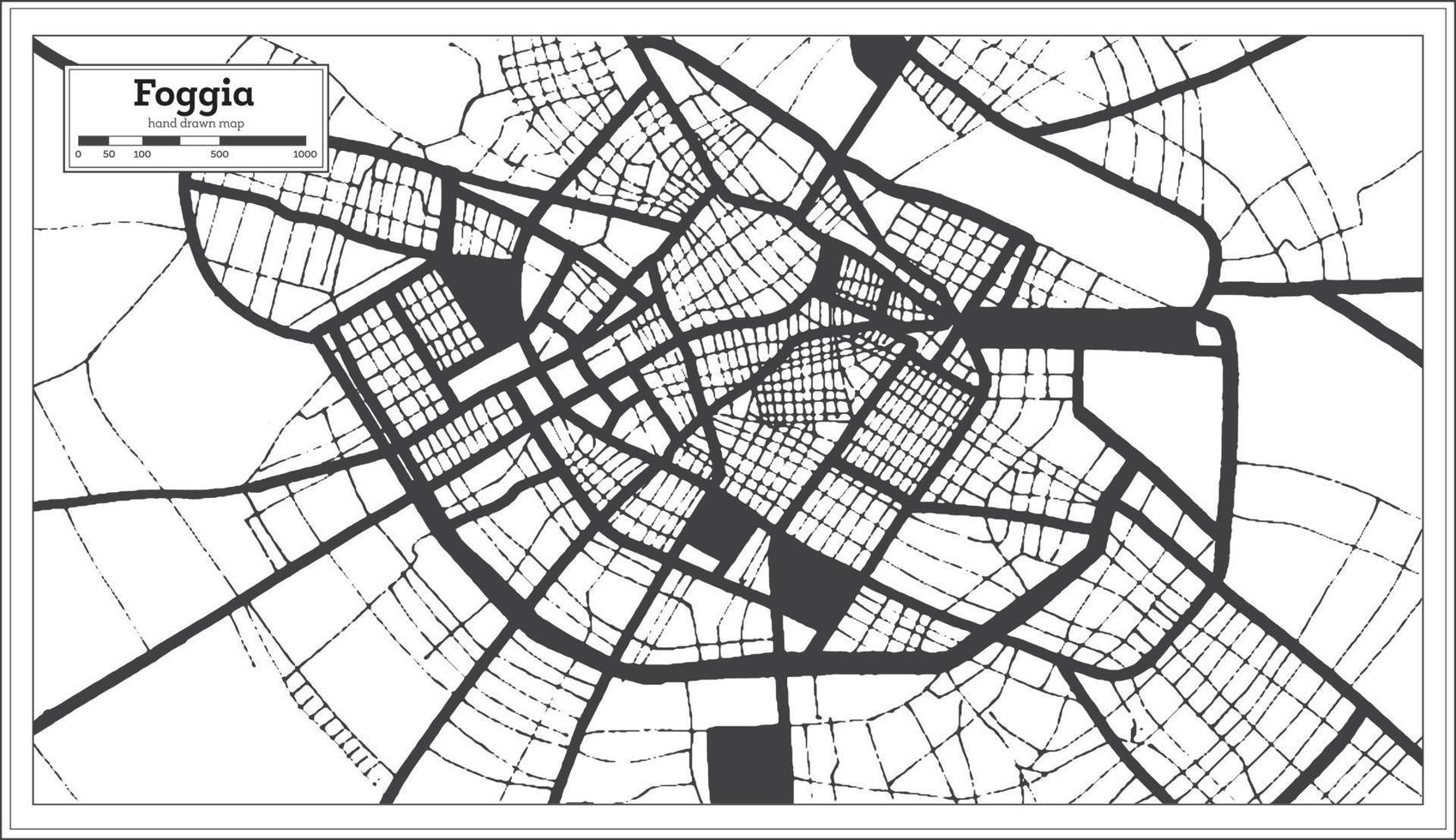 foggia italien stadtplan in schwarz-weißer farbe im retro-stil. Übersichtskarte. vektor