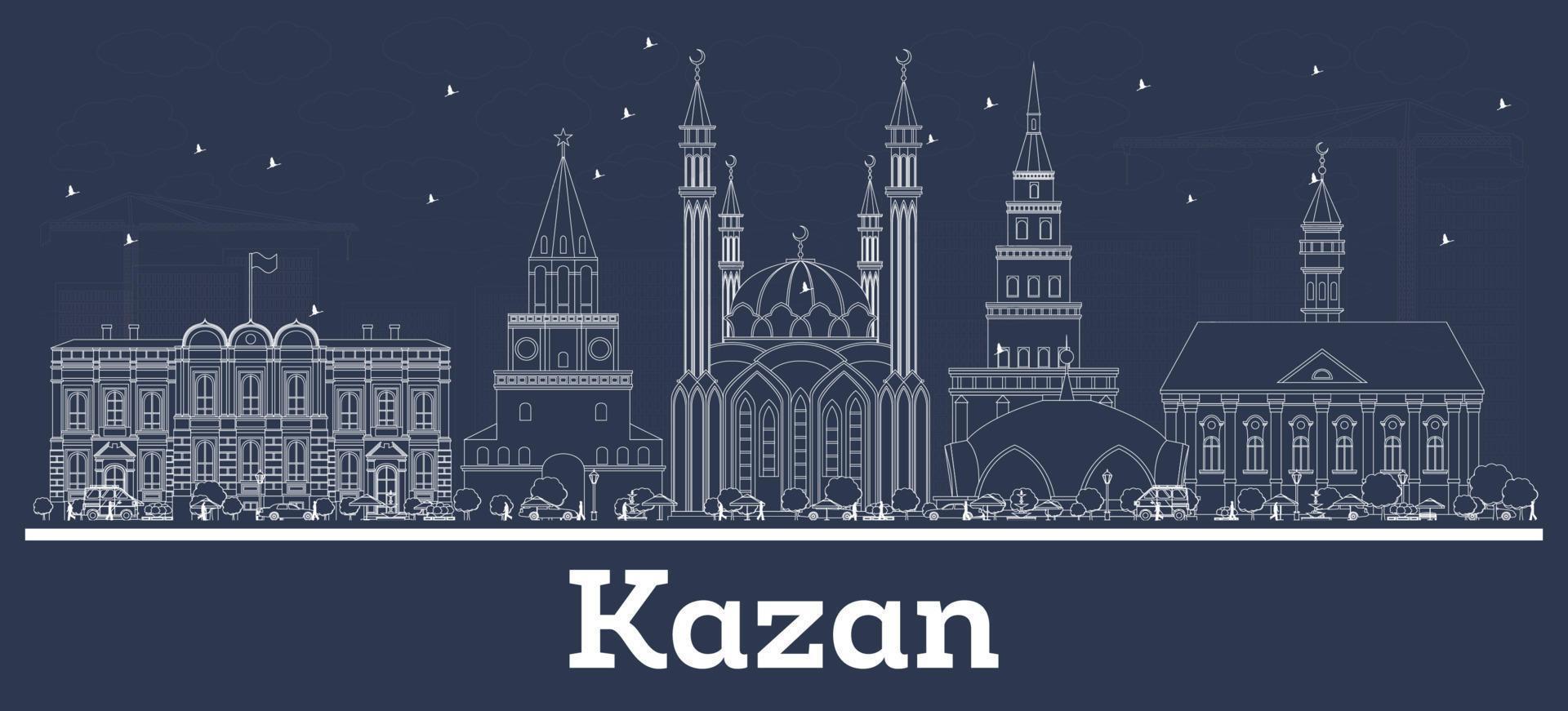 skizzieren sie die skyline der stadt kazan russland mit weißen gebäuden. vektor