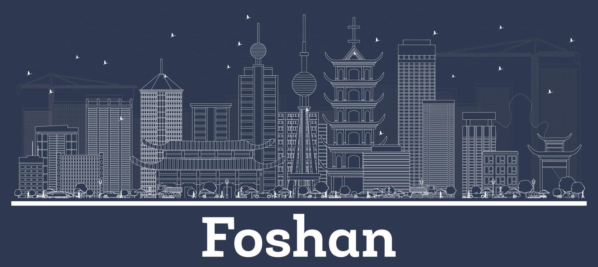 översikt foshan Kina stad horisont med vit byggnader. vektor