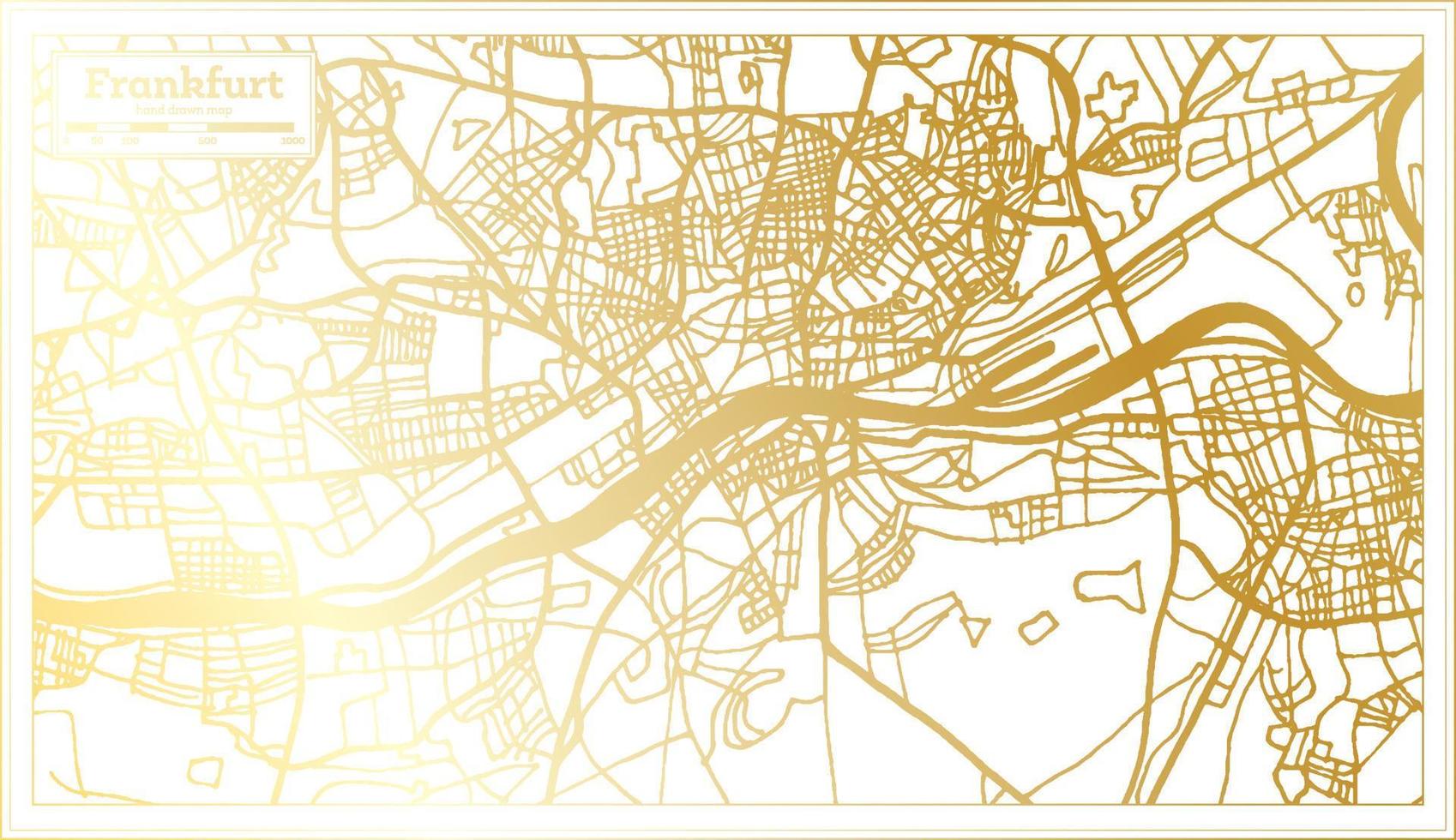 frankfurt deutschland stadtplan im retro-stil in goldener farbe. Übersichtskarte. vektor
