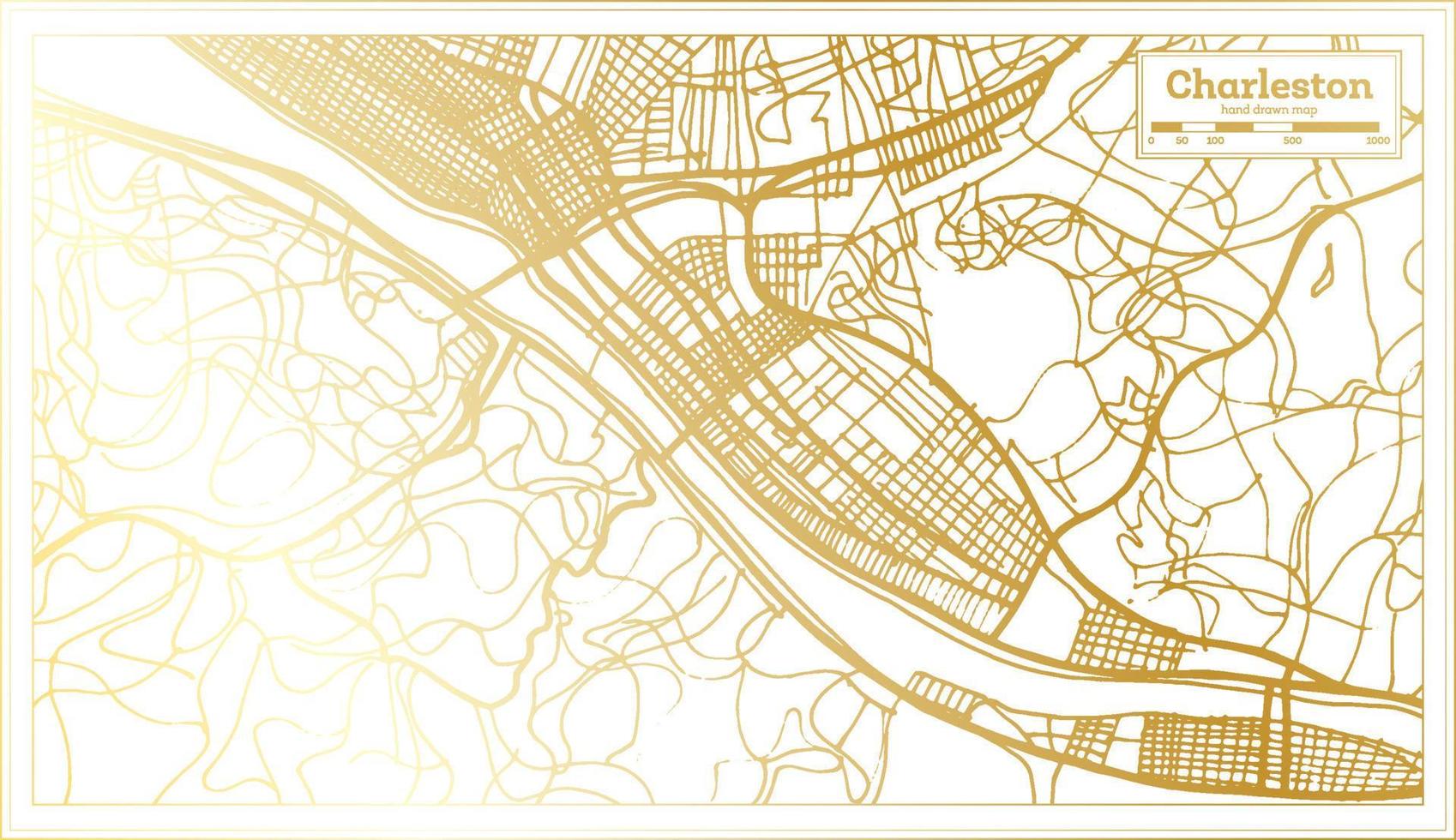 charleston usa stadtplan im retro-stil in goldener farbe. Übersichtskarte. vektor