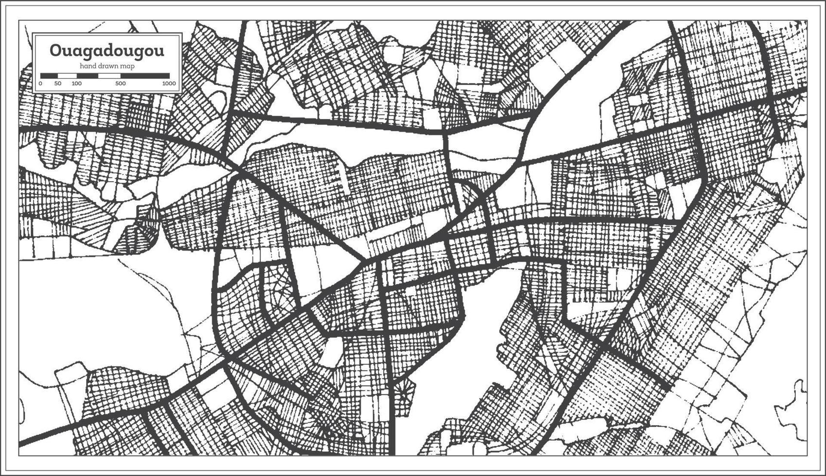 ouagadougou Burkina faso stad Karta iin svart och vit Färg. översikt Karta. vektor
