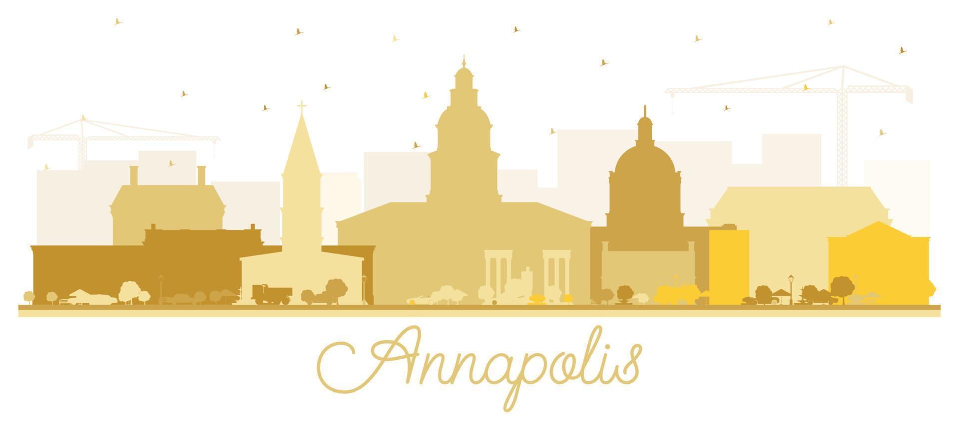 annapolis maryland city skyline silhouette mit goldenen gebäuden isoliert auf weiß. vektor