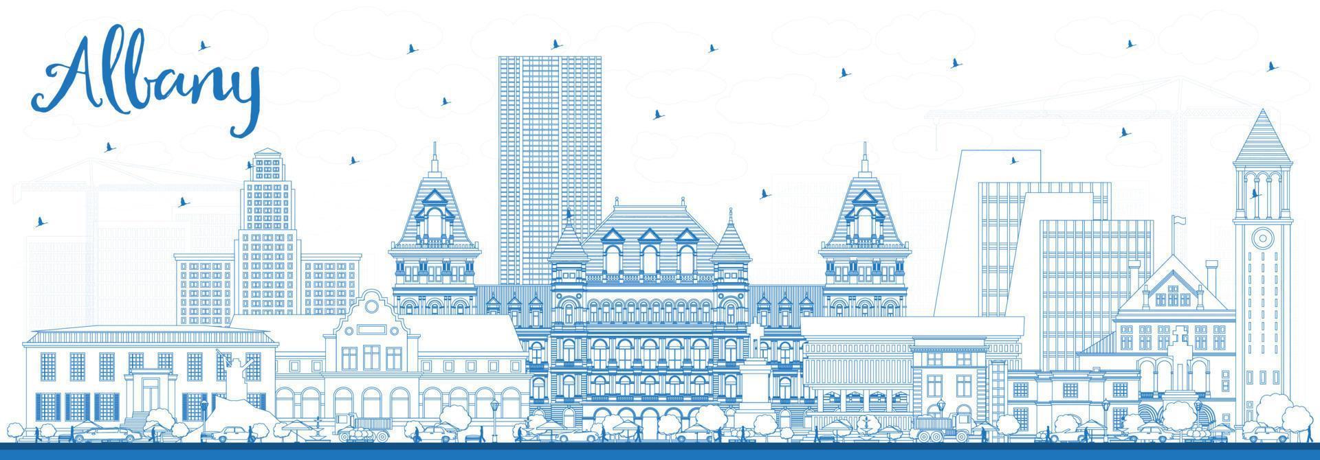 översikt albany ny york stad horisont med blå byggnader. vektor