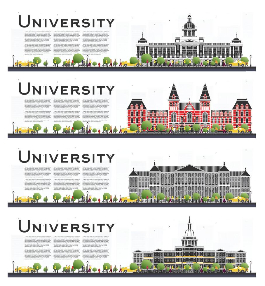 uppsättning av universitet campus studie banderoller isolerat på vit. vektor