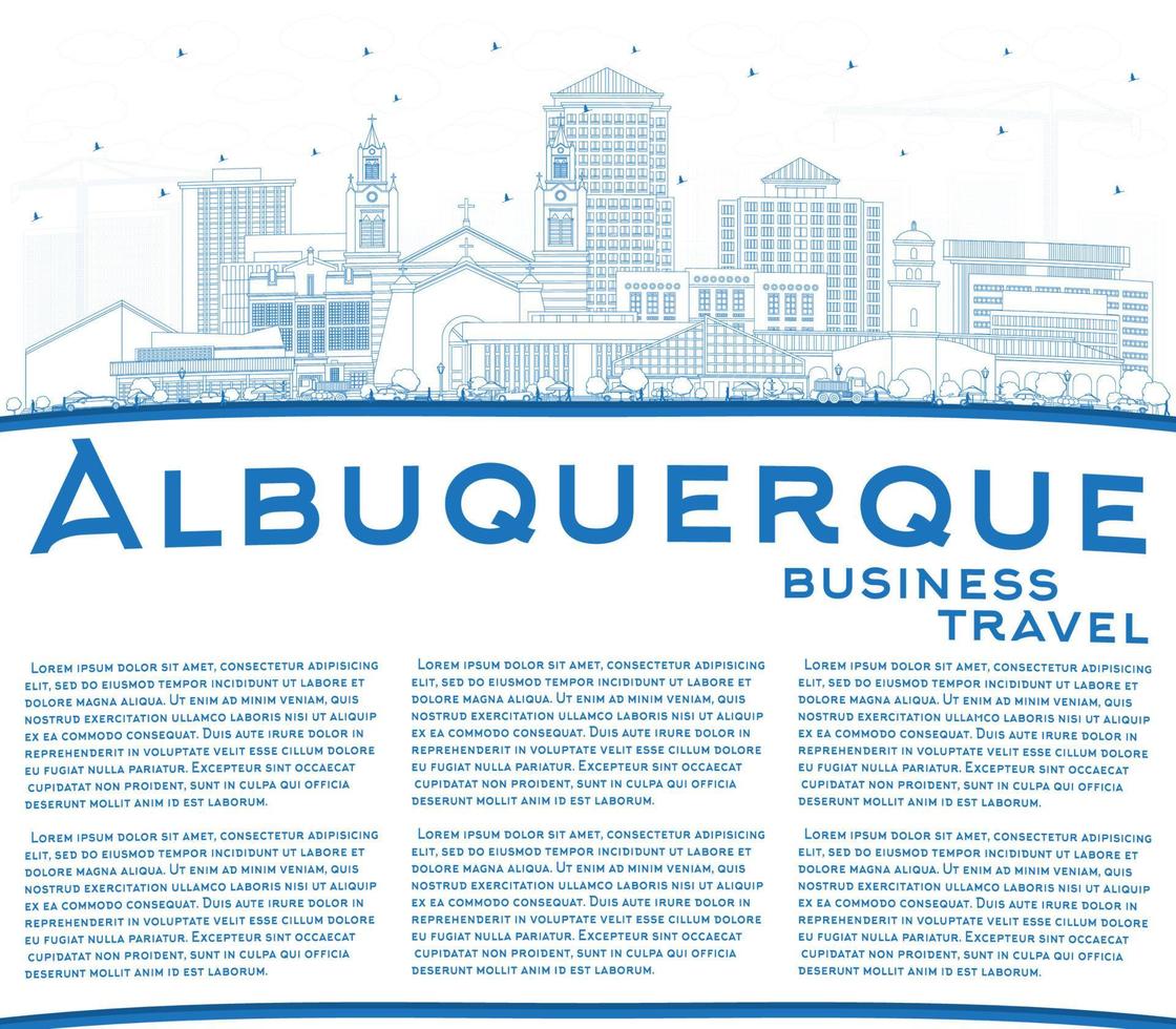 översikt albuquerque ny mexico stad horisont med blå byggnader och kopia Plats. vektor