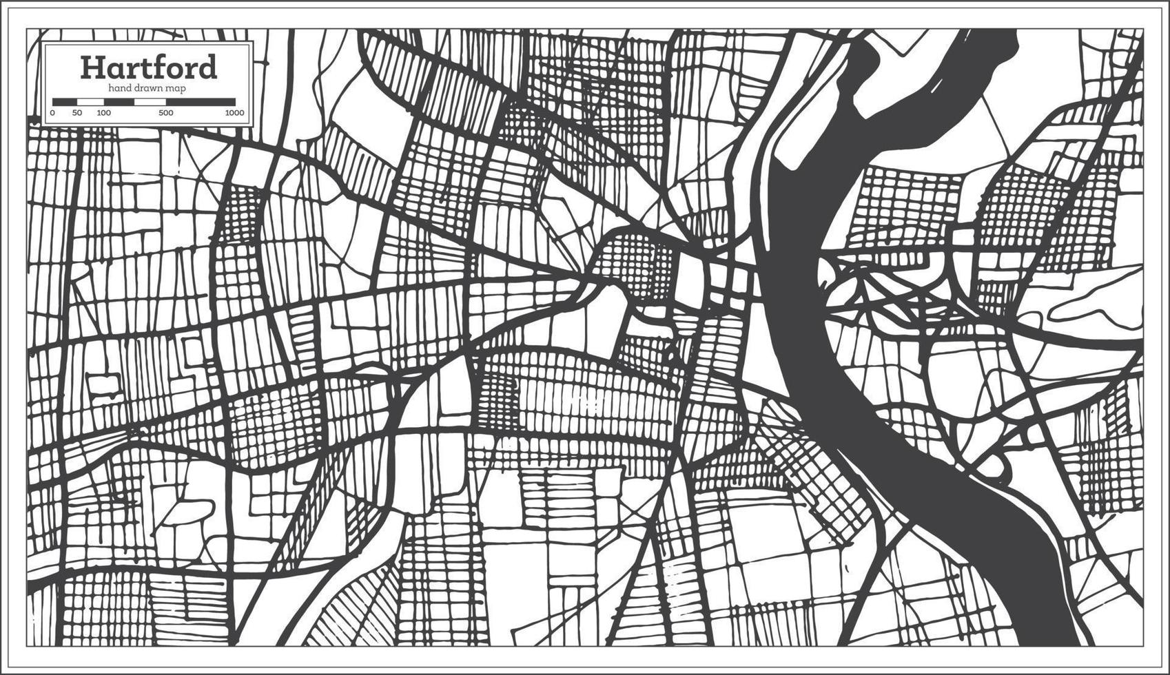 hartford usa stadtplan im retro-stil. Übersichtskarte. vektor