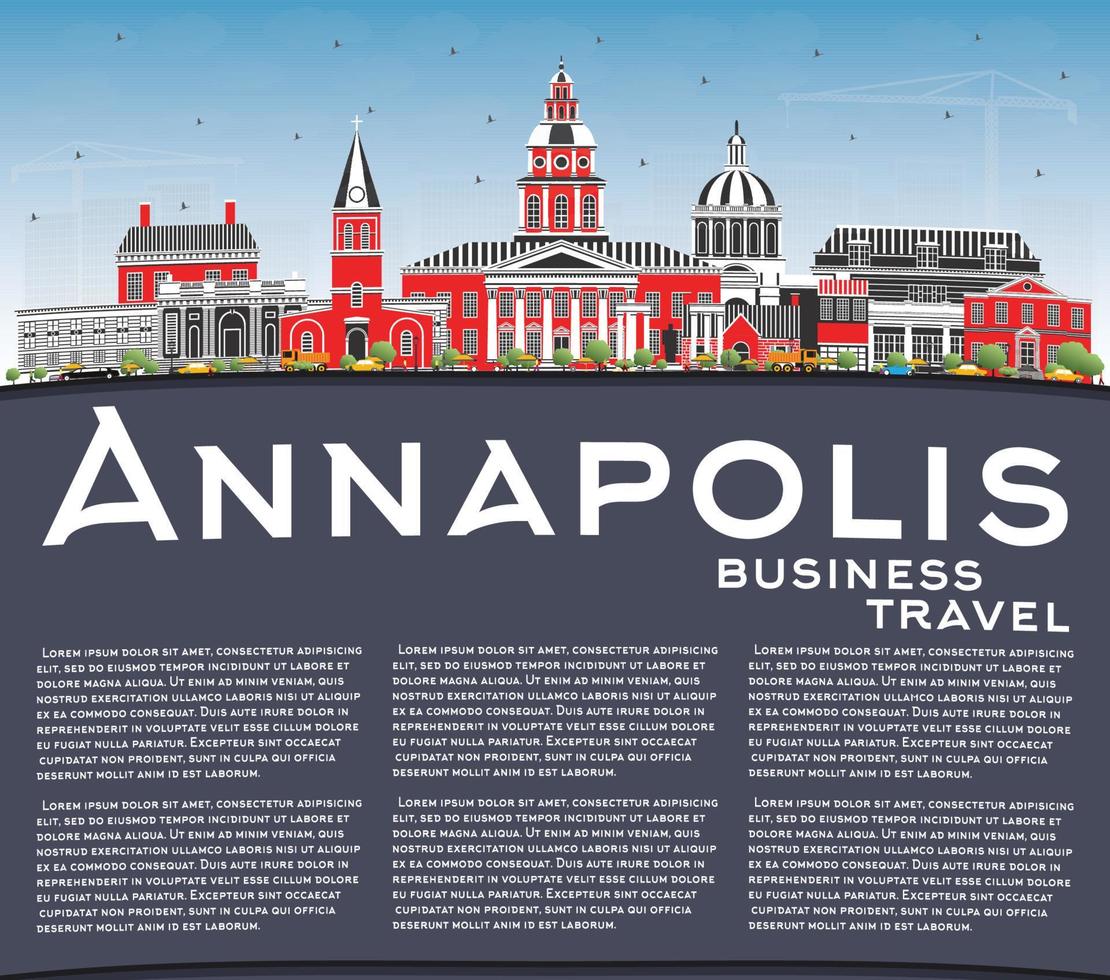 Annapolis maryland stad horisont med Färg byggnader, blå himmel och kopia Plats. vektor