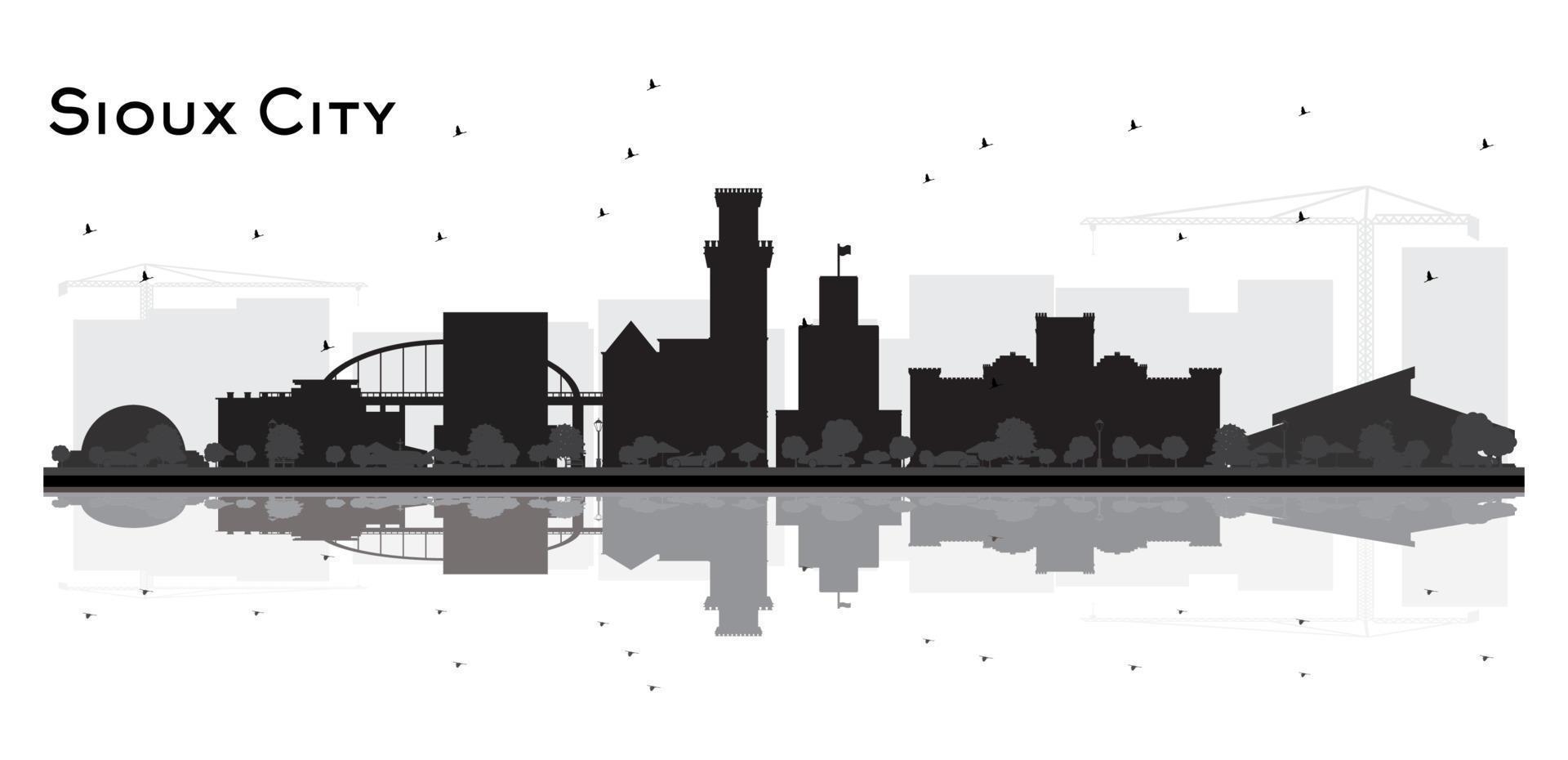 sioux city skyline schwarz-weiße silhouette mit reflexionen. vektor