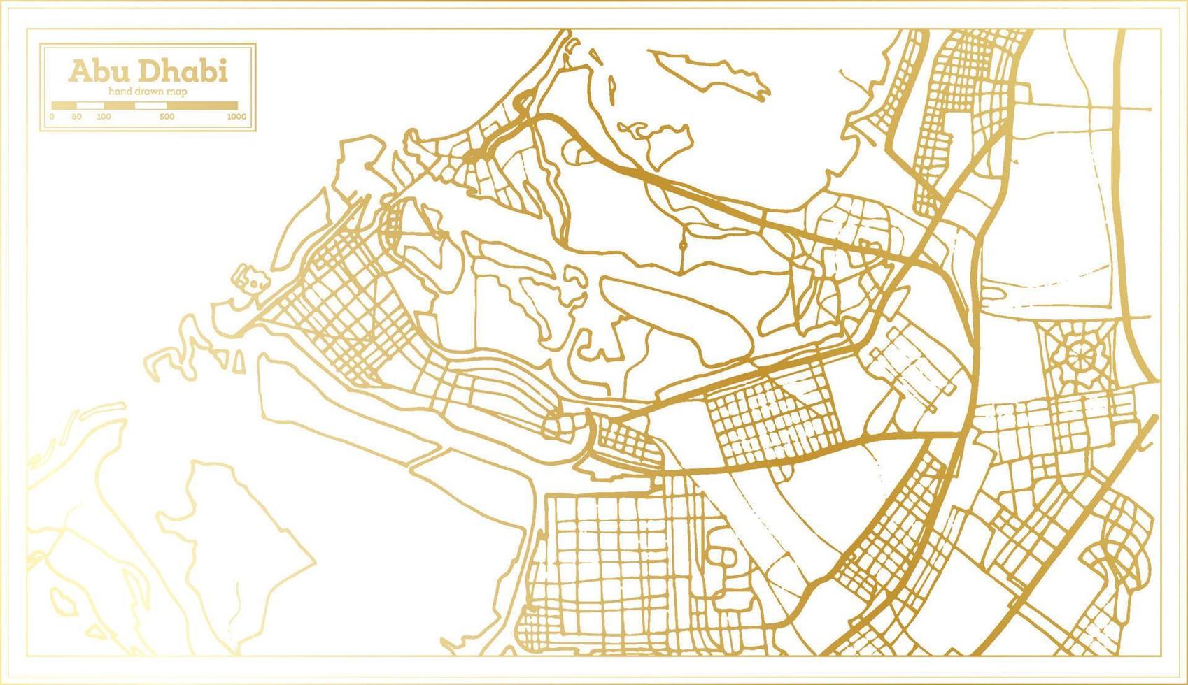 abu dhabi uae stadtplan im retro-stil in goldener farbe. Übersichtskarte. vektor