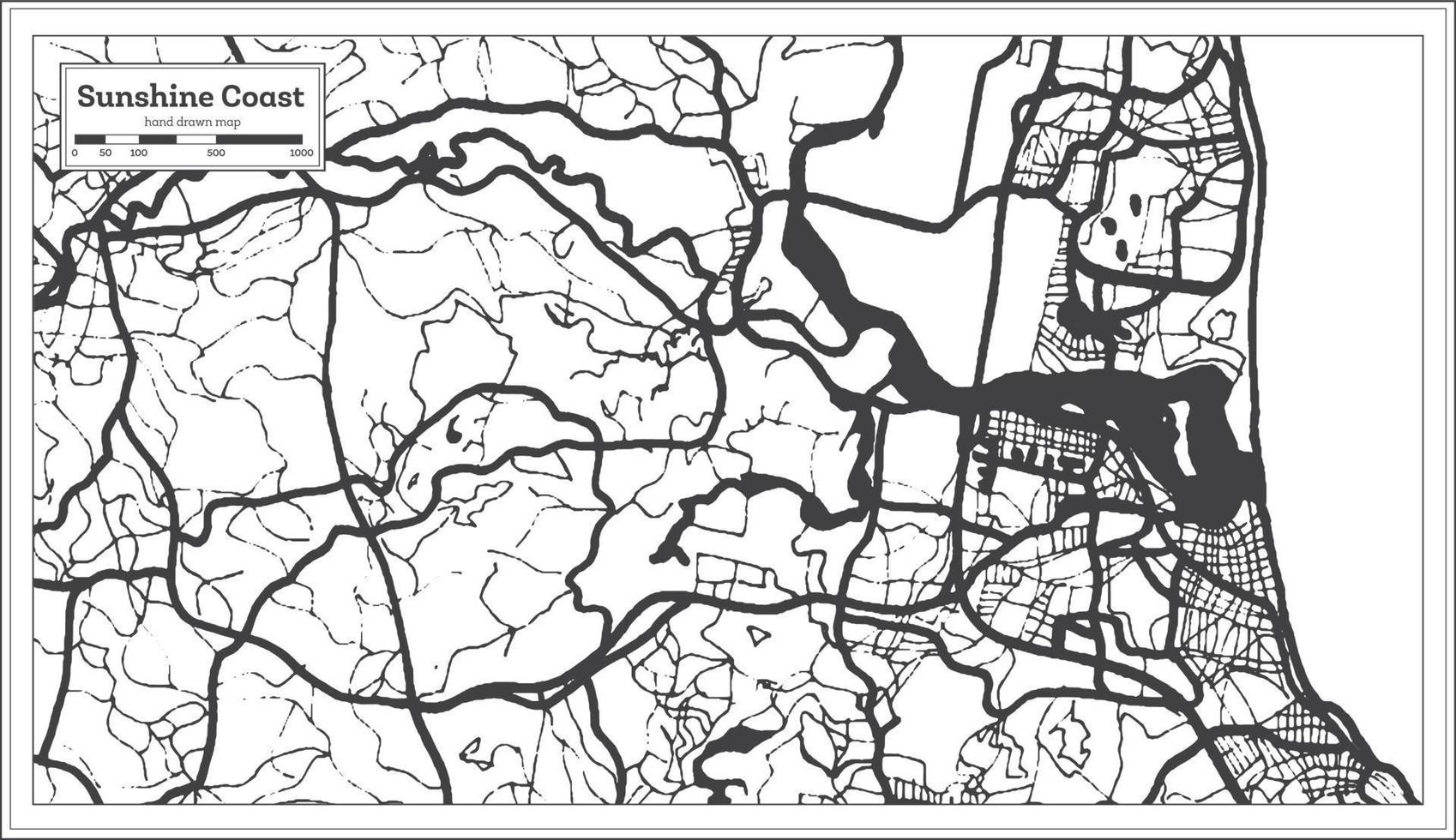 Sunshine Coast Australien Stadtplan in schwarz-weißer Farbe. Übersichtskarte. vektor