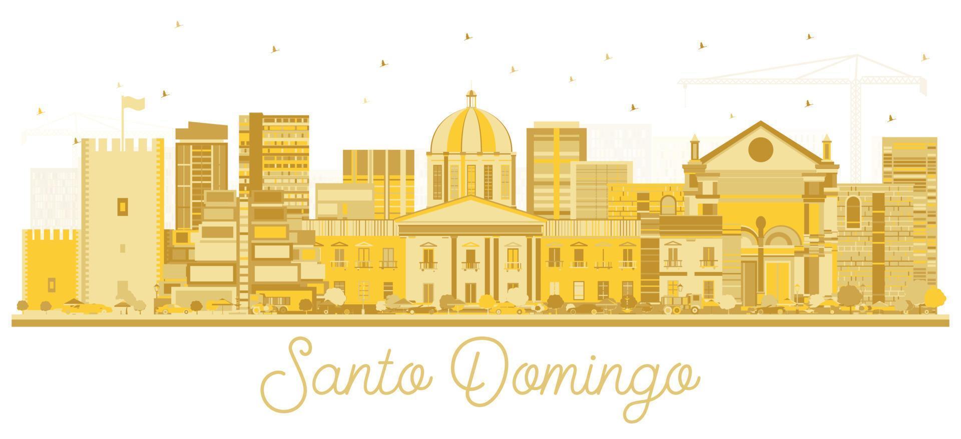 santo domingo Dominikanska republik stad horisont silhuett med gyllene byggnader isolerat på vit. vektor