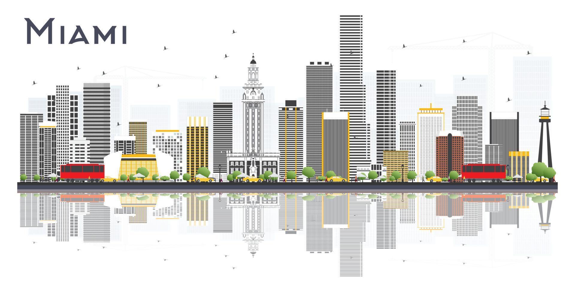 miami USA stad horisont med grå byggnader isolerat på vit bakgrund. vektor