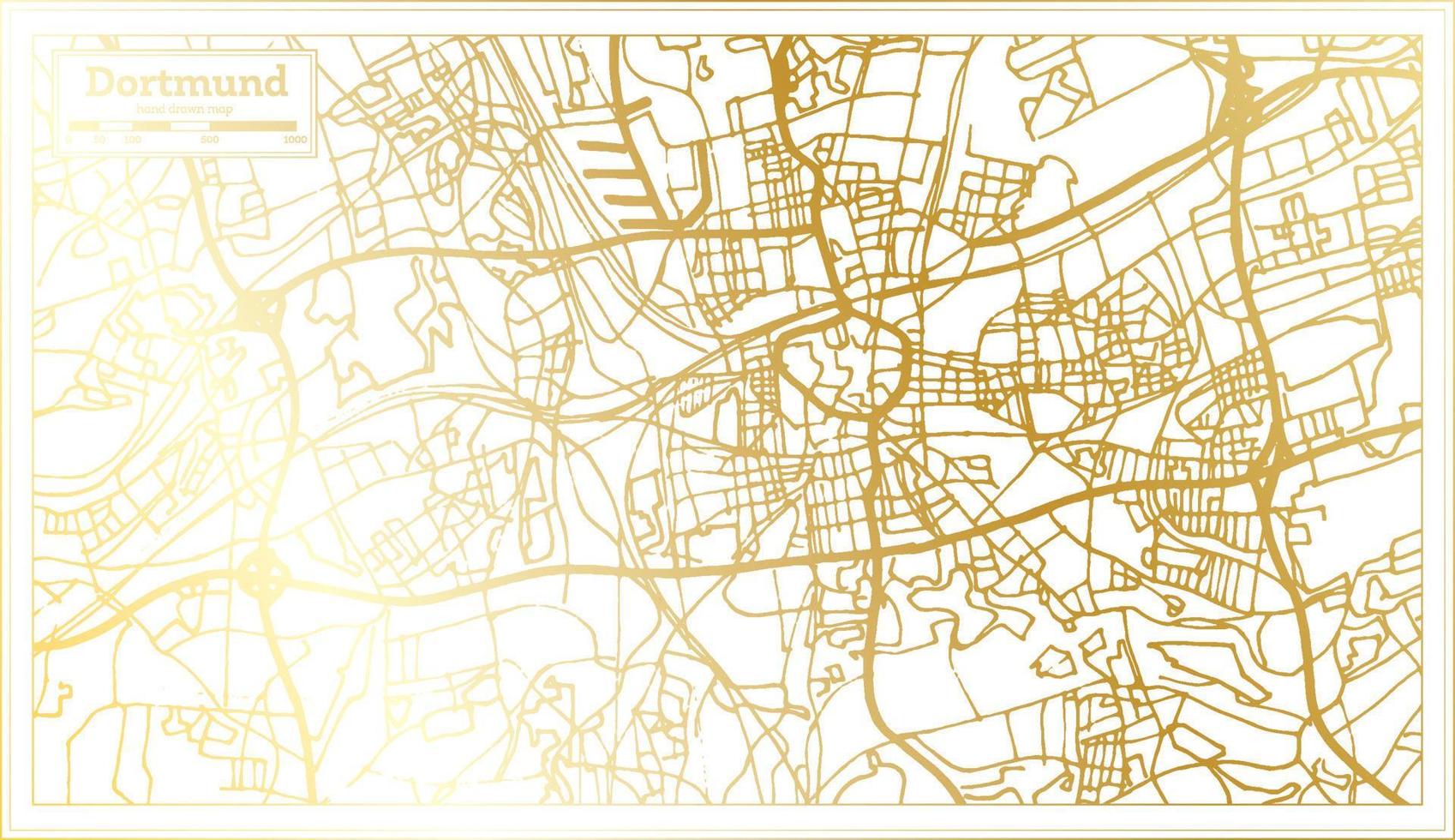 dortmund deutschland stadtplan im retro-stil in goldener farbe. Übersichtskarte. vektor