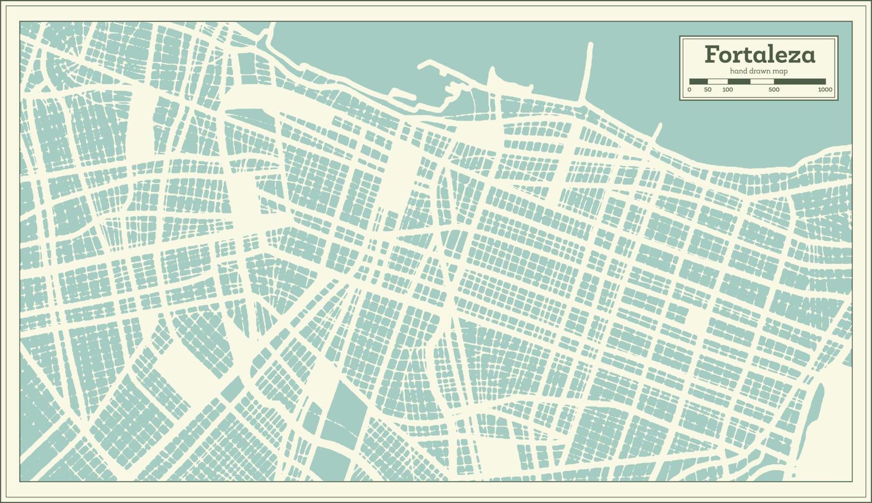 Fortaleza Brasilien Stadtplan im Retro-Stil. Übersichtskarte. vektor