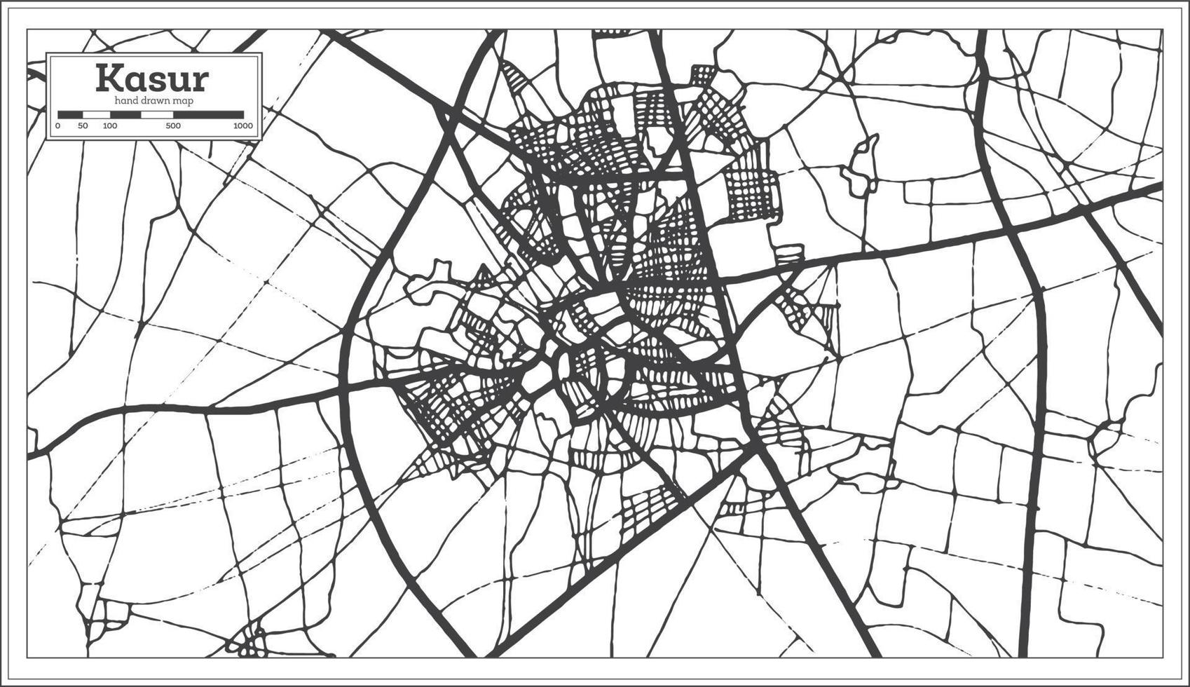 kasur pakistan stad Karta i svart och vit Färg. vektor illustration.