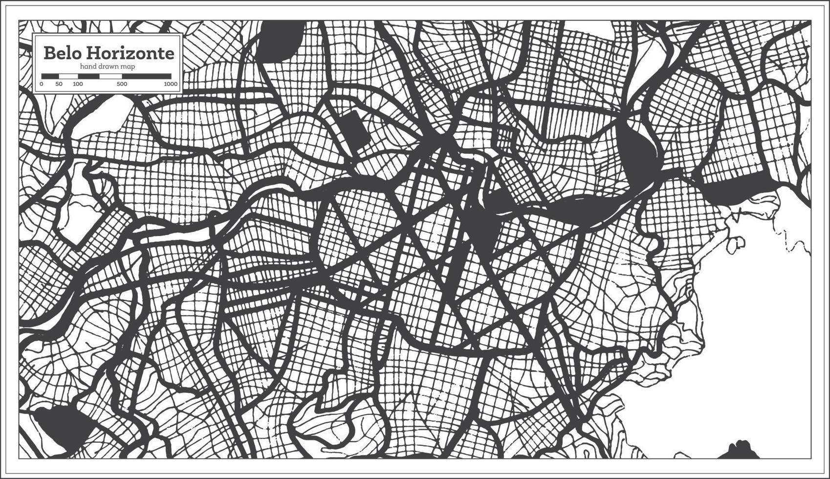 belo horizonte Brasilien stad Karta i svart och vit Färg i retro stil. översikt Karta. vektor