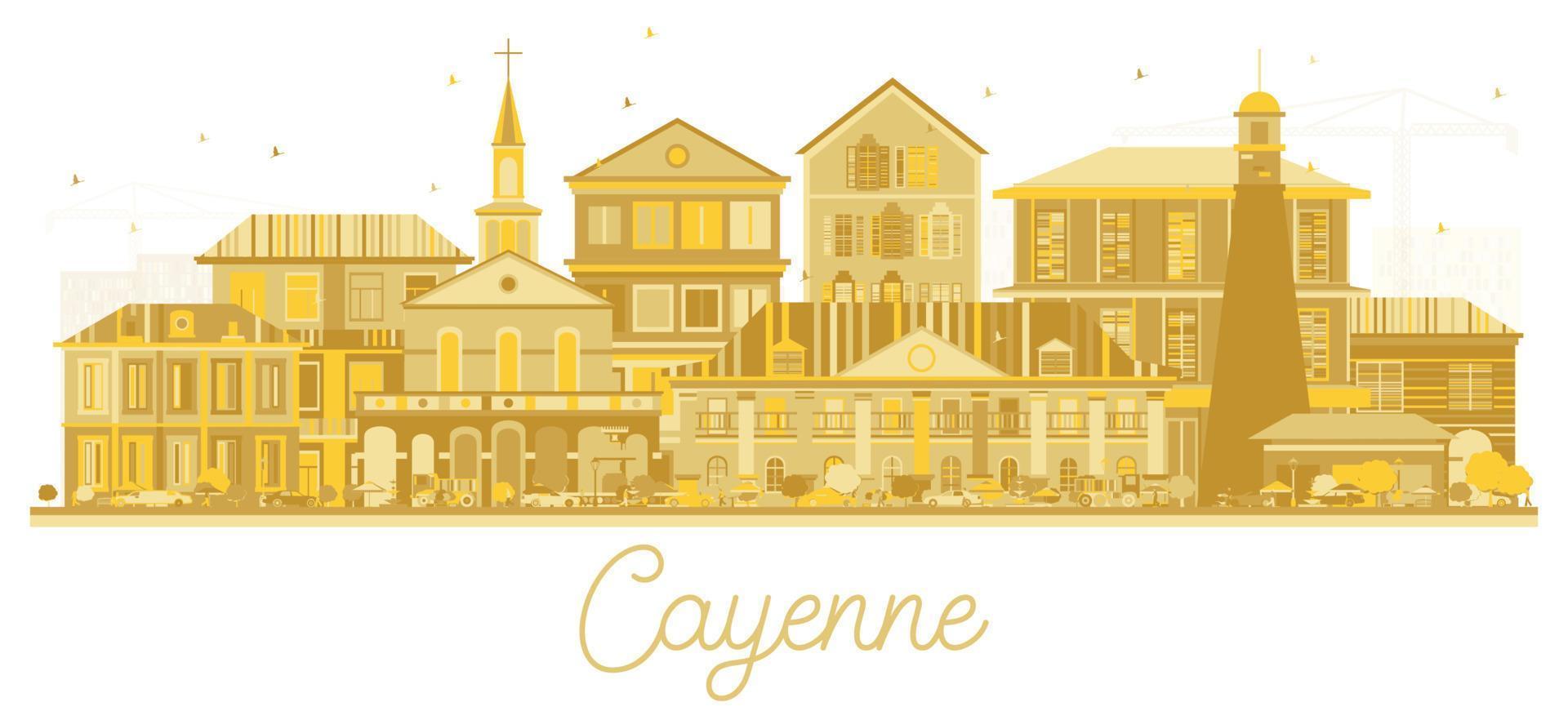 cayenne französisch-guayana stadtsilhouette mit goldenen gebäuden isoliert auf weiß. vektor