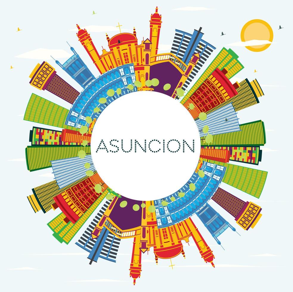 asuncion paraguay city skyline mit farbigen gebäuden, blauem himmel und kopierraum. vektor