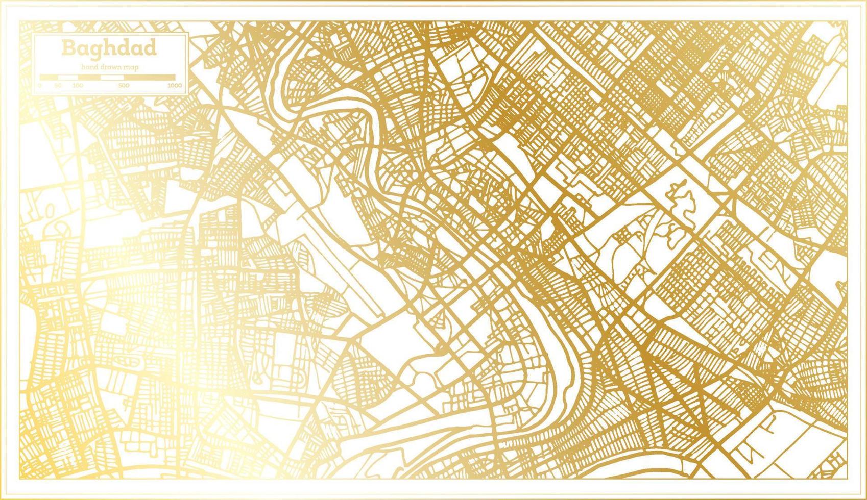 bagdad irak stadtplan im retro-stil in goldener farbe. Übersichtskarte. vektor