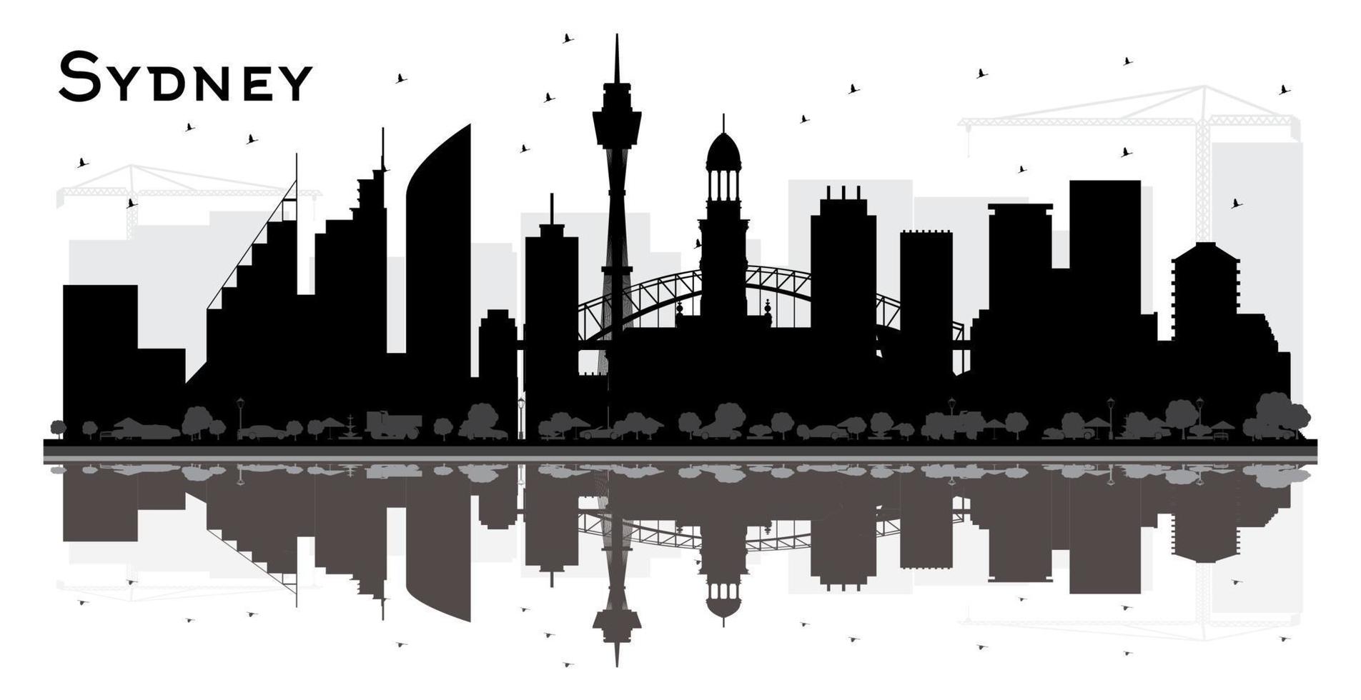 sydney city skyline silhouette mit schwarzen gebäuden und reflexionen. vektor