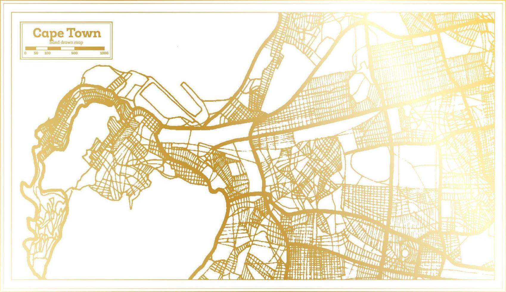 Kapstadt Südafrika Stadtplan im Retro-Stil in goldener Farbe. Übersichtskarte. vektor