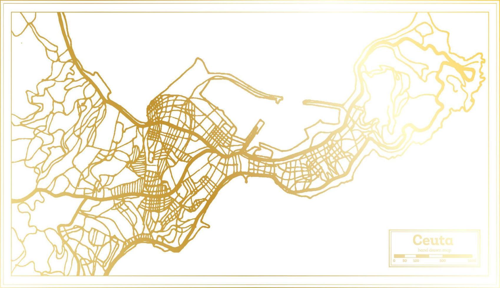 ceuta spanien stadtplan im retro-stil in goldener farbe. Übersichtskarte. vektor