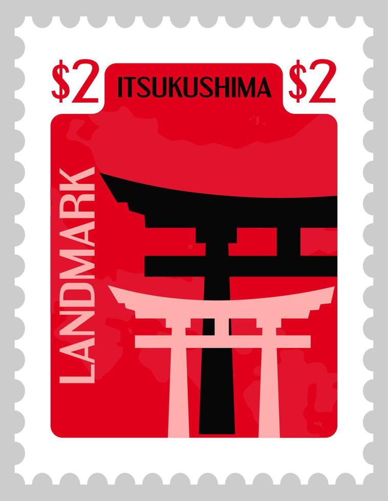 itsukushima landmärke av Japan, poststämpel vektor