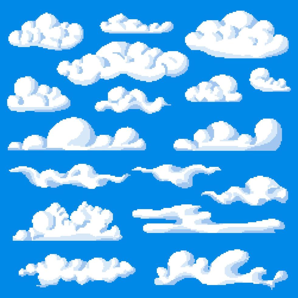 pixelated moln för spel spela miljö 8 bitar vektor