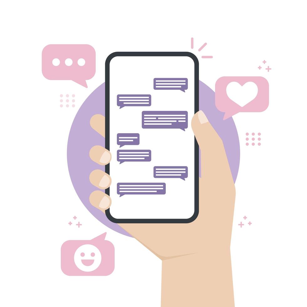 Hände mit einem Smartphone zum Senden von Chat-Nachrichten vektor