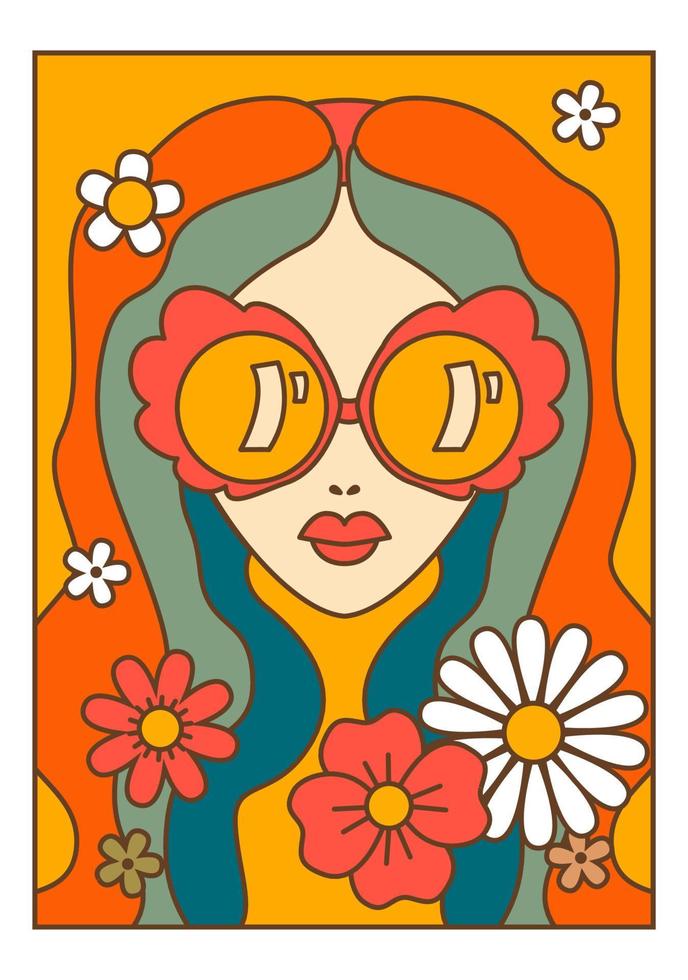 kvinna porträtt med solglasögon kvinna med blommor vektor