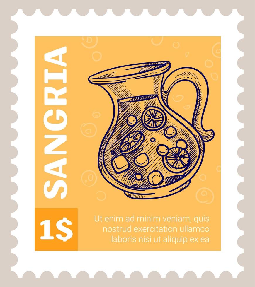 Sangria, Poststempel oder Postkarte mit spanischem Essen vektor