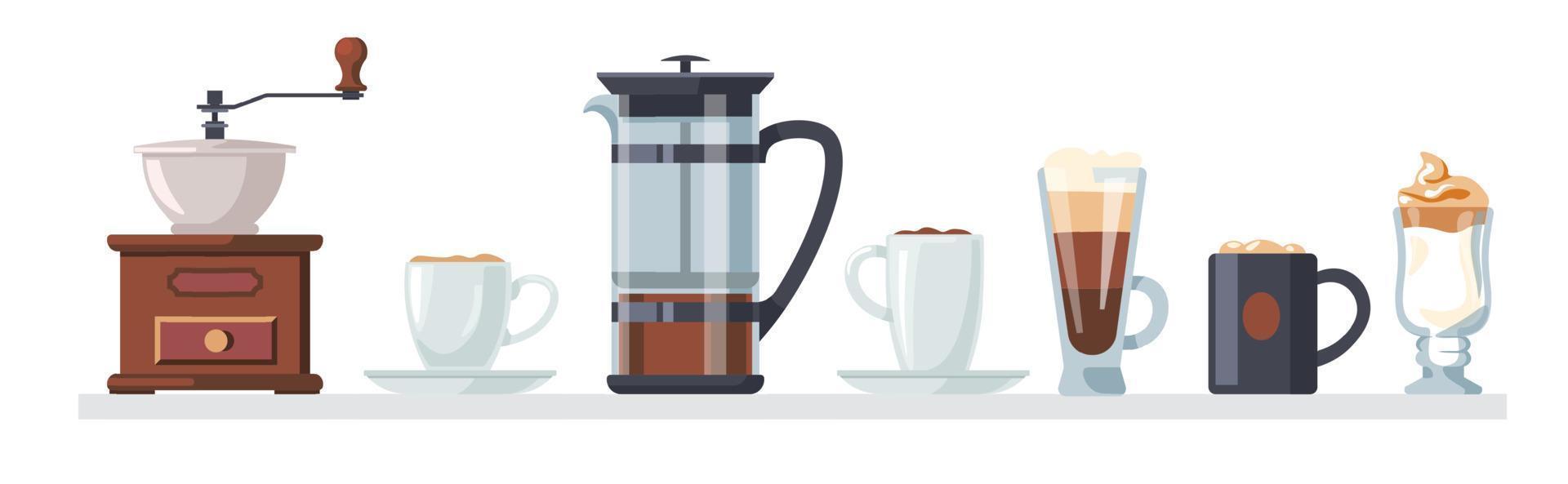 kaffeemühle und filter, tasse leckeres getränk vektor