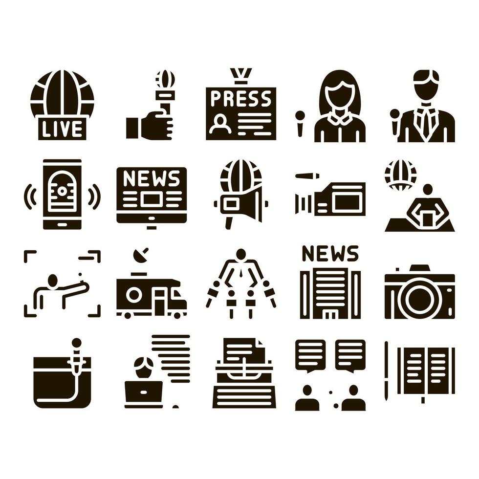 Journalist Reporter Glyphe Set Vektor