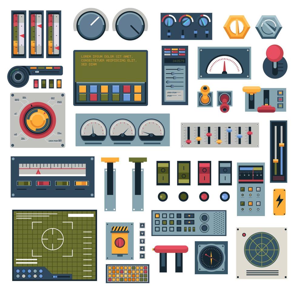 panel av kontrollera, radar och knappar industrier vektor