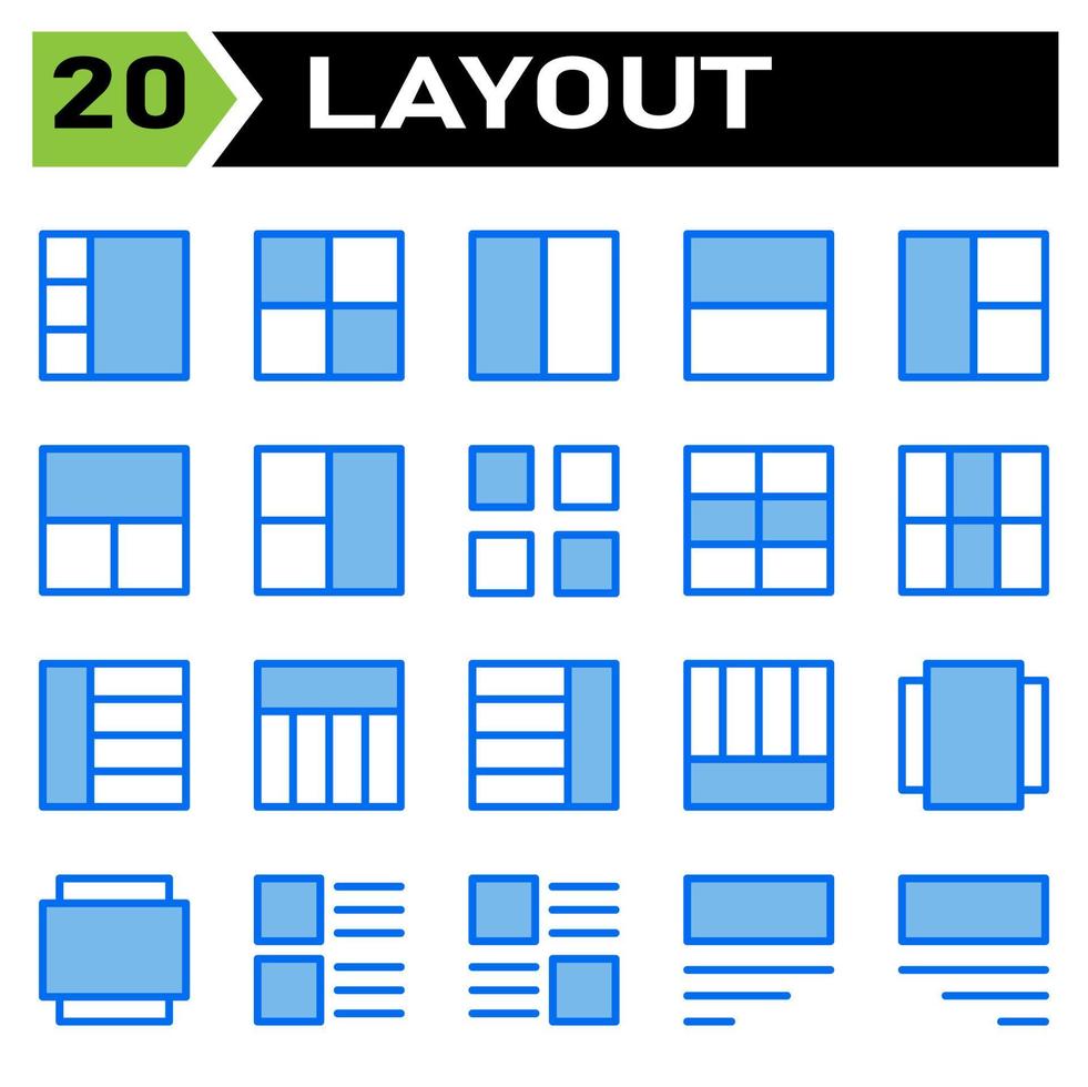 layout ikon uppsättning inkludera layout, rutnät, instrumentbräda, gränssnitt, användare gränssnitt, justera, mall, design, flayer, grafisk, omslag, affisch, vektor, baner, kreativ, begrepp, broschyr, abstrakt, modern, buss vektor