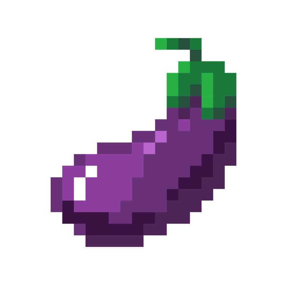 aubergine pixelated grönsaker, äggplanta ikon tecken vektor